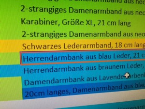 Aus "Herrenarmband" wird "Herrendarmbank"